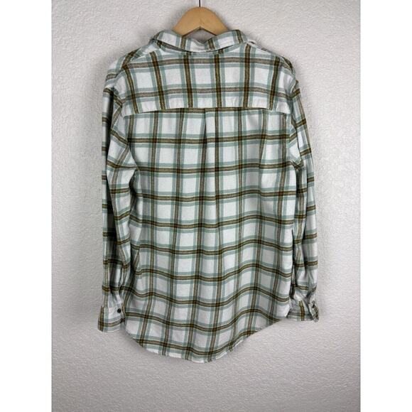 Aerie Plaid Flannel Shirt Shacket Small White Brown Green Fall Earth Tones Cozy‎ - Picture 5 of 7